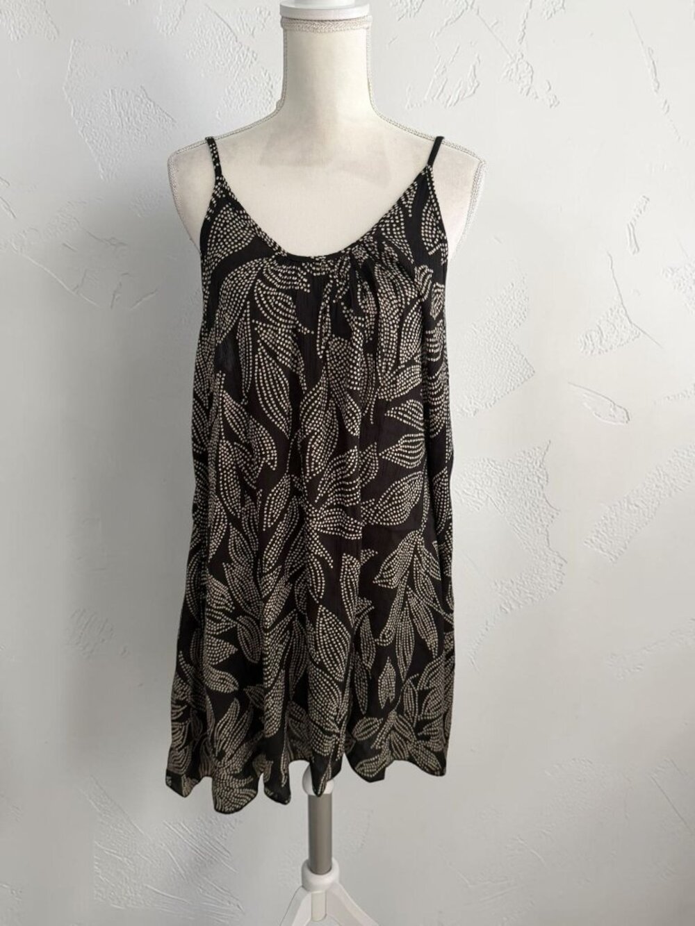 ELAN Black Cream Leaf Print Swing Dress Size XL NEW NWT